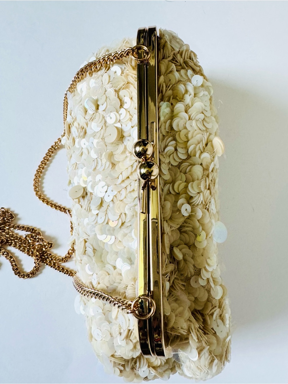 NWOT Ann Taylor Studio Sequin Clutch Bag Ivory Gold Occasion Elegant Bridal Chic - Picture 5 of 8